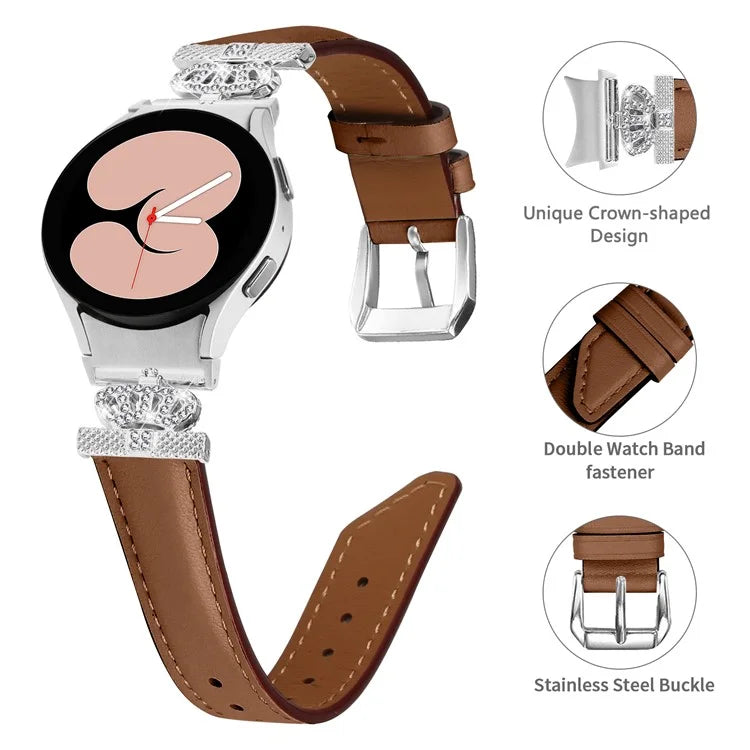 Wristband for Samsung Galaxy Watch6 40mm 44mm / Watch6 Classic 43mm 47mm Rhinestone Crown Connector Watch Strap with Silver Buckle