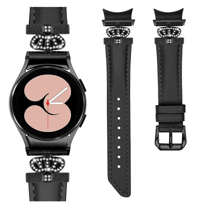 Black Buckle Band for Samsung Galaxy Watch6 40mm 44mm / Watch6 Classic 43mm 47mm Rhinestone Crown Connector Watch Strap Bracelet