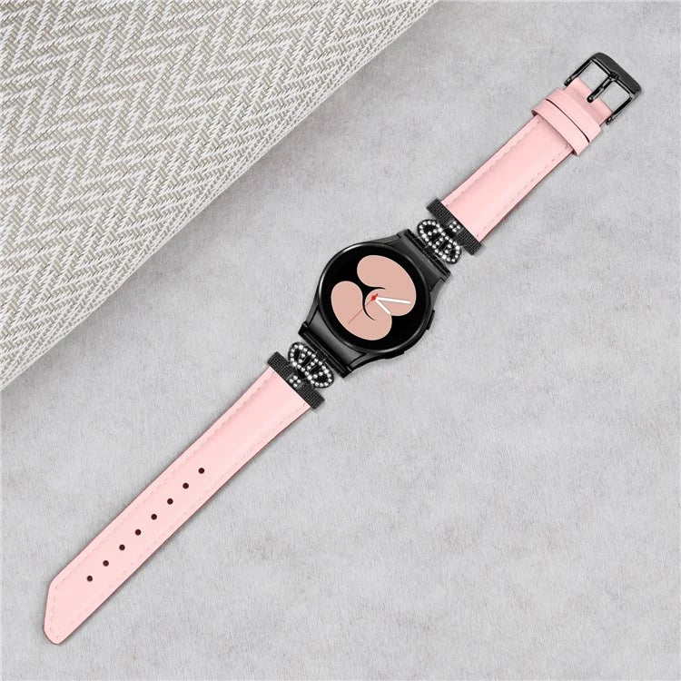 Black Buckle Band for Samsung Galaxy Watch6 40mm 44mm / Watch6 Classic 43mm 47mm Rhinestone Crown Connector Watch Strap Bracelet