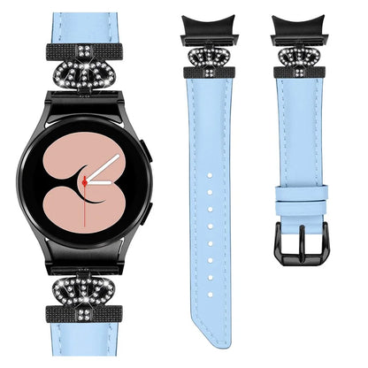 Black Buckle Band for Samsung Galaxy Watch6 40mm 44mm / Watch6 Classic 43mm 47mm Rhinestone Crown Connector Watch Strap Bracelet