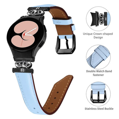 Black Buckle Band for Samsung Galaxy Watch6 40mm 44mm / Watch6 Classic 43mm 47mm Rhinestone Crown Connector Watch Strap Bracelet