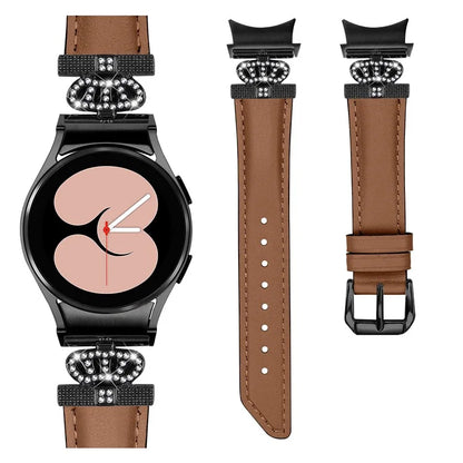 Black Buckle Band for Samsung Galaxy Watch6 40mm 44mm / Watch6 Classic 43mm 47mm Rhinestone Crown Connector Watch Strap Bracelet