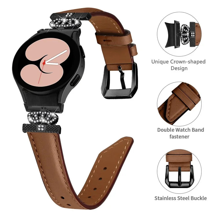 Black Buckle Band for Samsung Galaxy Watch6 40mm 44mm / Watch6 Classic 43mm 47mm Rhinestone Crown Connector Watch Strap Bracelet