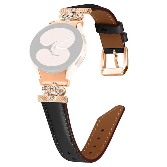 Watch Band for Samsung Galaxy Watch6 40mm 44mm / Watch6 Classic 43mm 47mm Rhinestone Crown Connector Bracelet with Rose Gold Buckle