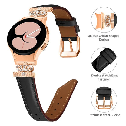 Watch Band for Samsung Galaxy Watch6 40mm 44mm / Watch6 Classic 43mm 47mm Rhinestone Crown Connector Bracelet with Rose Gold Buckle