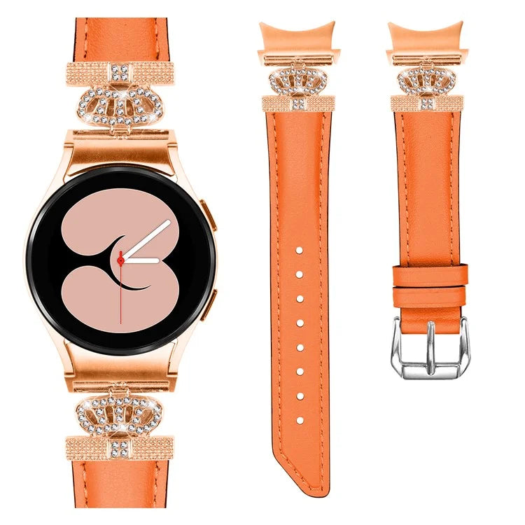 Watch Band for Samsung Galaxy Watch6 40mm 44mm / Watch6 Classic 43mm 47mm Rhinestone Crown Connector Bracelet with Rose Gold Buckle