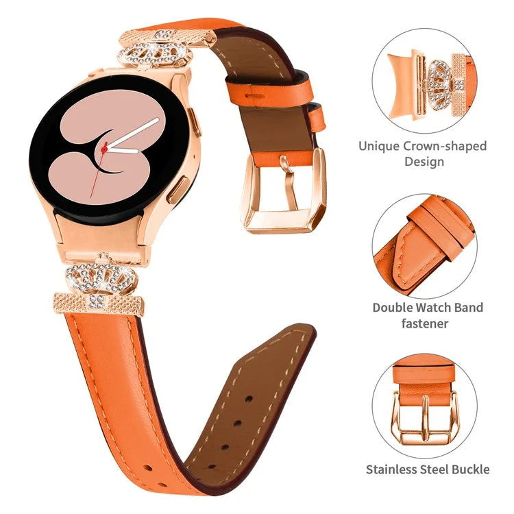Watch Band for Samsung Galaxy Watch6 40mm 44mm / Watch6 Classic 43mm 47mm Rhinestone Crown Connector Bracelet with Rose Gold Buckle