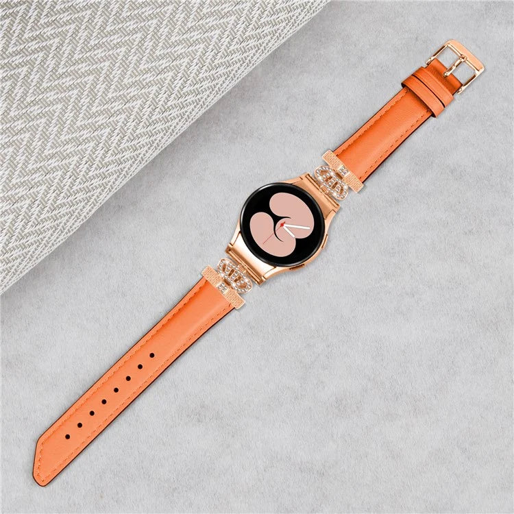Watch Band for Samsung Galaxy Watch6 40mm 44mm / Watch6 Classic 43mm 47mm Rhinestone Crown Connector Bracelet with Rose Gold Buckle