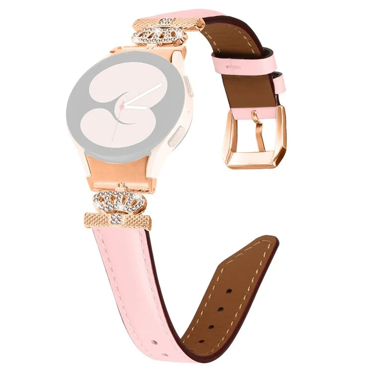 Watch Band for Samsung Galaxy Watch6 40mm 44mm / Watch6 Classic 43mm 47mm Rhinestone Crown Connector Bracelet with Rose Gold Buckle