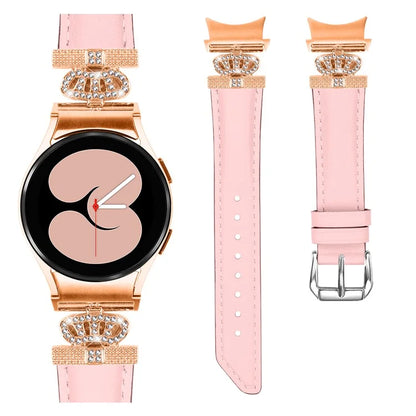 Watch Band for Samsung Galaxy Watch6 40mm 44mm / Watch6 Classic 43mm 47mm Rhinestone Crown Connector Bracelet with Rose Gold Buckle