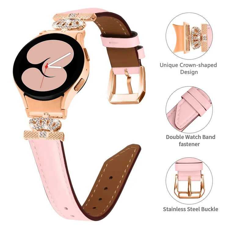 Watch Band for Samsung Galaxy Watch6 40mm 44mm / Watch6 Classic 43mm 47mm Rhinestone Crown Connector Bracelet with Rose Gold Buckle