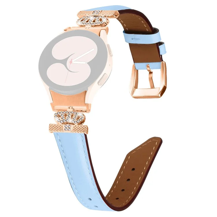 Watch Band for Samsung Galaxy Watch6 40mm 44mm / Watch6 Classic 43mm 47mm Rhinestone Crown Connector Bracelet with Rose Gold Buckle