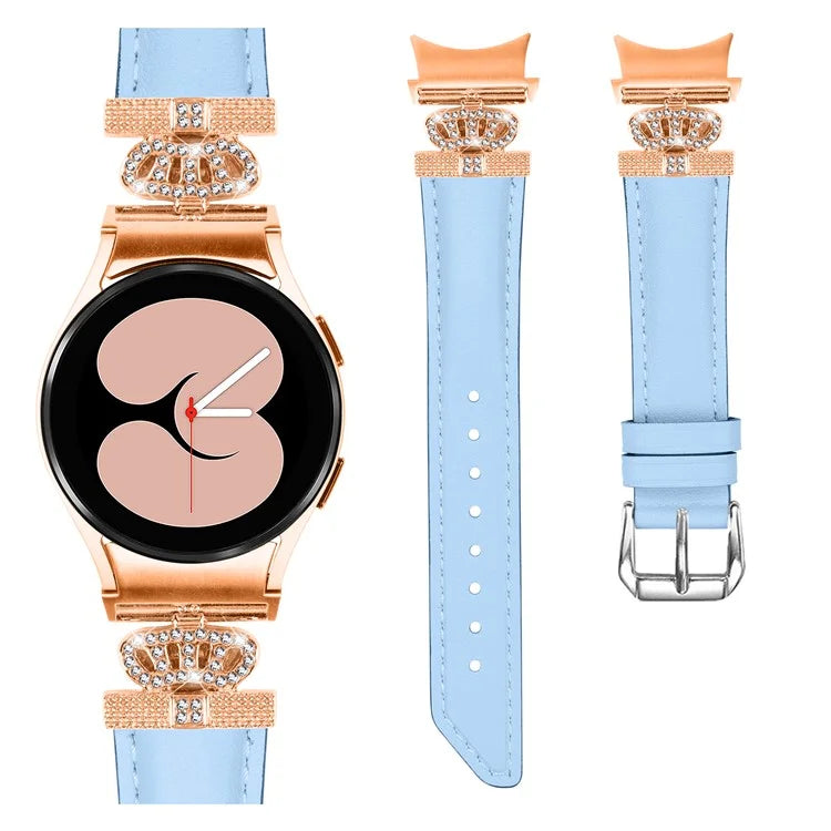 Watch Band for Samsung Galaxy Watch6 40mm 44mm / Watch6 Classic 43mm 47mm Rhinestone Crown Connector Bracelet with Rose Gold Buckle