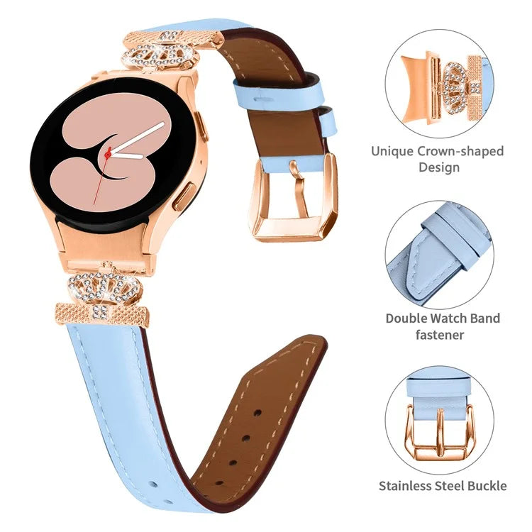 Watch Band for Samsung Galaxy Watch6 40mm 44mm / Watch6 Classic 43mm 47mm Rhinestone Crown Connector Bracelet with Rose Gold Buckle