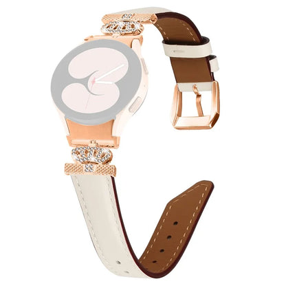 Watch Band for Samsung Galaxy Watch6 40mm 44mm / Watch6 Classic 43mm 47mm Rhinestone Crown Connector Bracelet with Rose Gold Buckle