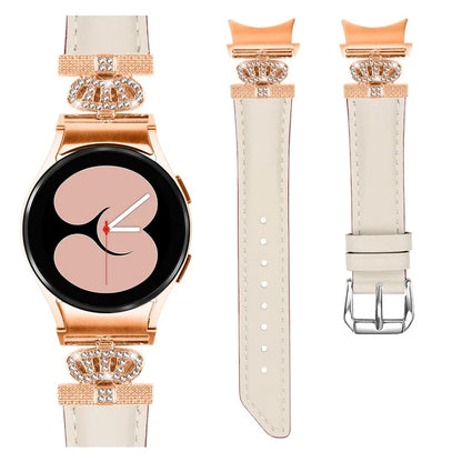Watch Band for Samsung Galaxy Watch6 40mm 44mm / Watch6 Classic 43mm 47mm Rhinestone Crown Connector Bracelet with Rose Gold Buckle