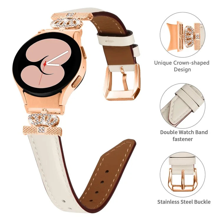 Watch Band for Samsung Galaxy Watch6 40mm 44mm / Watch6 Classic 43mm 47mm Rhinestone Crown Connector Bracelet with Rose Gold Buckle