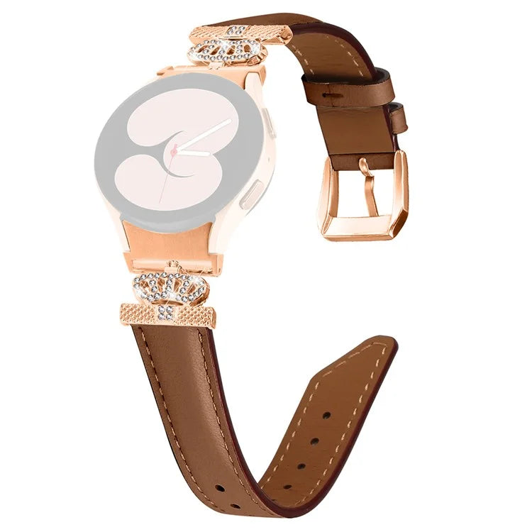 Watch Band for Samsung Galaxy Watch6 40mm 44mm / Watch6 Classic 43mm 47mm Rhinestone Crown Connector Bracelet with Rose Gold Buckle