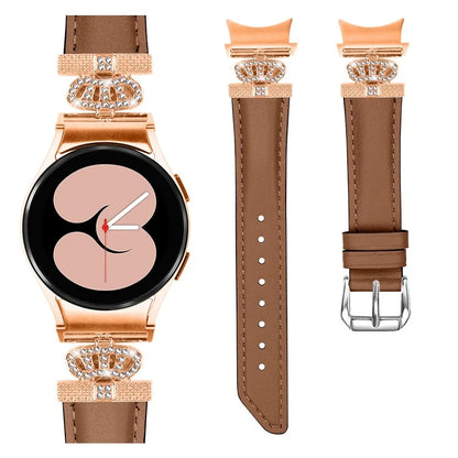 Watch Band for Samsung Galaxy Watch6 40mm 44mm / Watch6 Classic 43mm 47mm Rhinestone Crown Connector Bracelet with Rose Gold Buckle