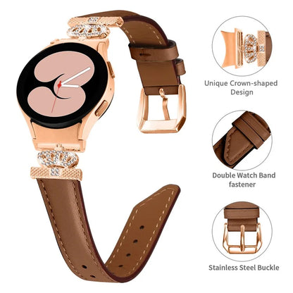 Watch Band for Samsung Galaxy Watch6 40mm 44mm / Watch6 Classic 43mm 47mm Rhinestone Crown Connector Bracelet with Rose Gold Buckle
