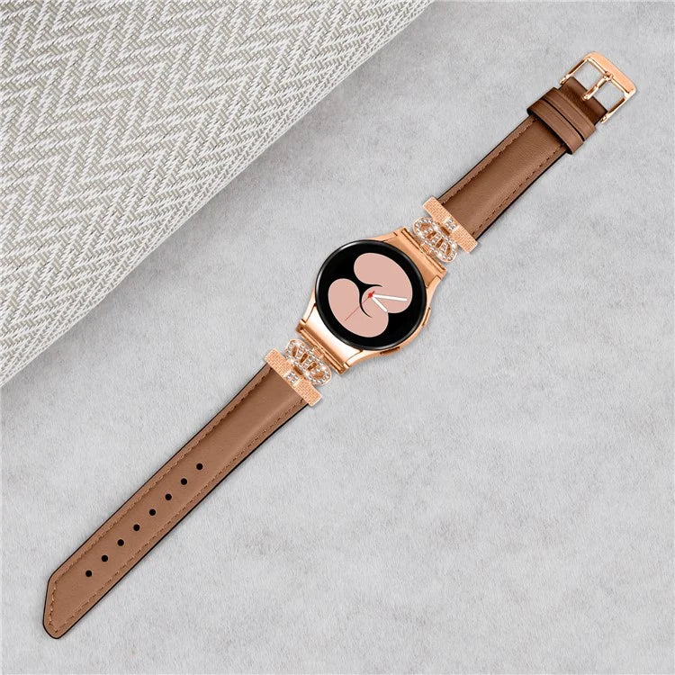 Watch Band for Samsung Galaxy Watch6 40mm 44mm / Watch6 Classic 43mm 47mm Rhinestone Crown Connector Bracelet with Rose Gold Buckle