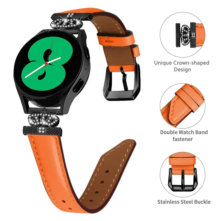 Crown Rhinestone Band for Samsung Galaxy Watch3 41mm 45mm / Watch 5 40mm 44mm , Slim 20mm Watch Strap with Black Buckle