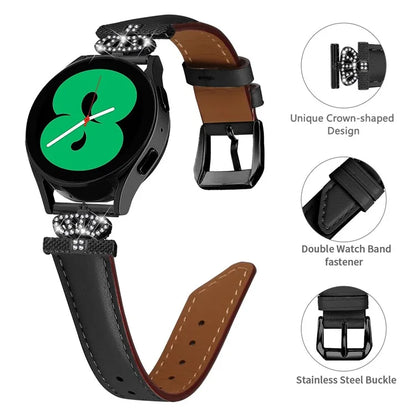 Crown Rhinestone Band for Samsung Galaxy Watch3 41mm 45mm / Watch 5 40mm 44mm , Slim 20mm Watch Strap with Black Buckle
