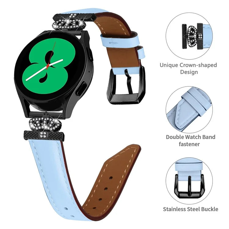 Crown Rhinestone Band for Samsung Galaxy Watch3 41mm 45mm / Watch 5 40mm 44mm , Slim 20mm Watch Strap with Black Buckle