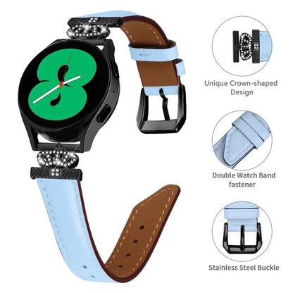 Crown Rhinestone Band for Samsung Galaxy Watch3 41mm 45mm / Watch 5 40mm 44mm , Slim 20mm Watch Strap with Black Buckle