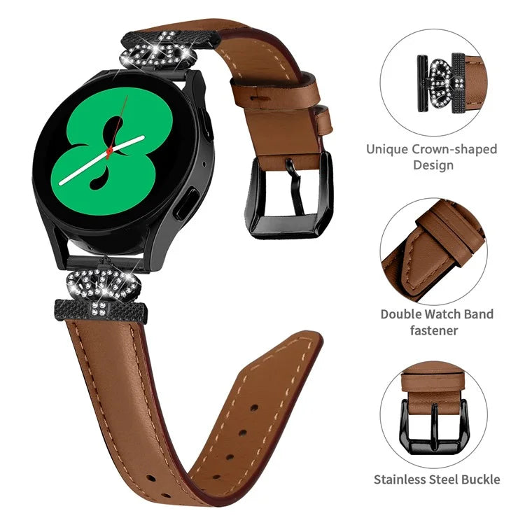 Crown Rhinestone Band for Samsung Galaxy Watch3 41mm 45mm / Watch 5 40mm 44mm , Slim 20mm Watch Strap with Black Buckle
