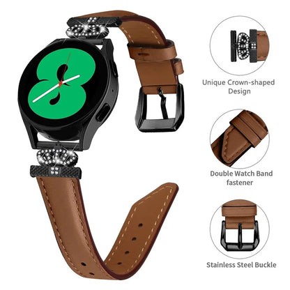 Crown Rhinestone Band for Samsung Galaxy Watch3 41mm 45mm / Watch 5 40mm 44mm , Slim 20mm Watch Strap with Black Buckle