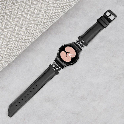 Black Buckle Watch Band for Samsung Galaxy Watch 5 / Watch4 44mm 40mm , Crown-shape Connector Rhinestone Strap