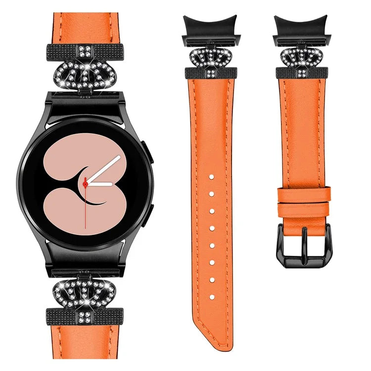 Black Buckle Watch Band for Samsung Galaxy Watch 5 / Watch4 44mm 40mm , Crown-shape Connector Rhinestone Strap