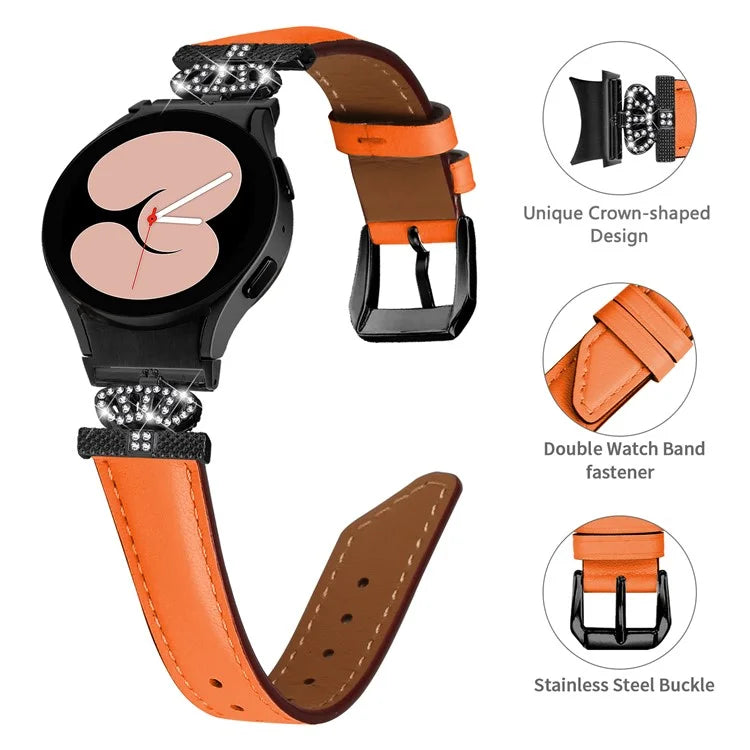 Black Buckle Watch Band for Samsung Galaxy Watch 5 / Watch4 44mm 40mm , Crown-shape Connector Rhinestone Strap