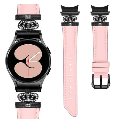 Black Buckle Watch Band for Samsung Galaxy Watch 5 / Watch4 44mm 40mm , Crown-shape Connector Rhinestone Strap