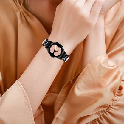 Black Buckle Watch Band for Samsung Galaxy Watch 5 / Watch4 44mm 40mm , Crown-shape Connector Rhinestone Strap