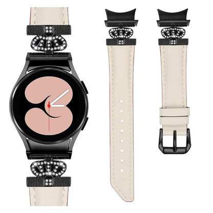 Black Buckle Watch Band for Samsung Galaxy Watch 5 / Watch4 44mm 40mm , Crown-shape Connector Rhinestone Strap