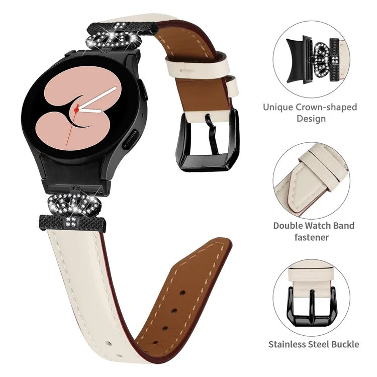 Black Buckle Watch Band for Samsung Galaxy Watch 5 / Watch4 44mm 40mm , Crown-shape Connector Rhinestone Strap