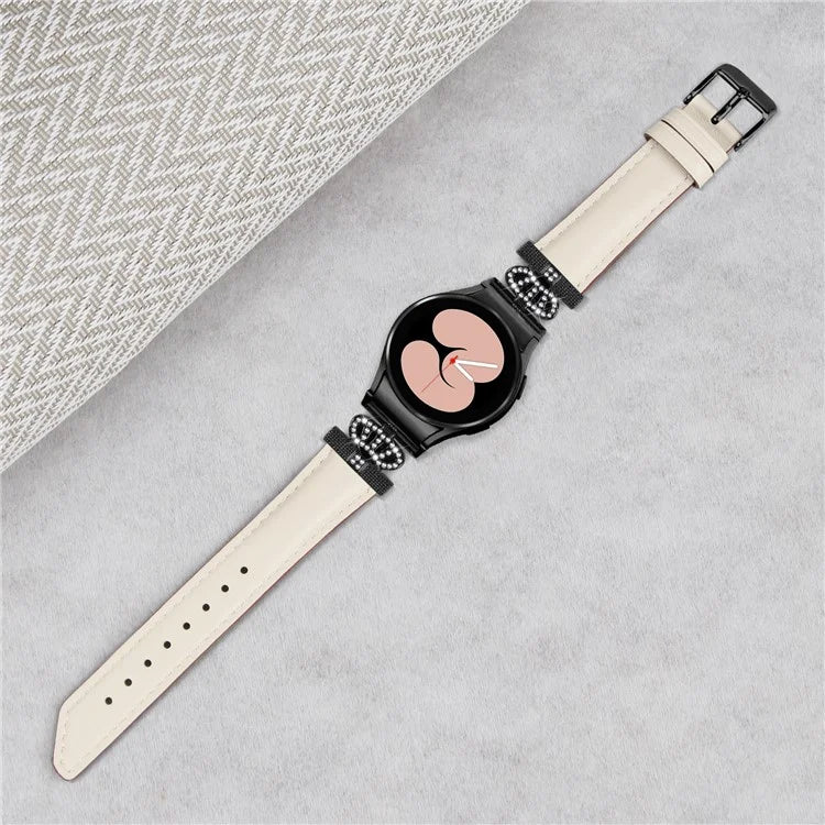 Black Buckle Watch Band for Samsung Galaxy Watch 5 / Watch4 44mm 40mm , Crown-shape Connector Rhinestone Strap