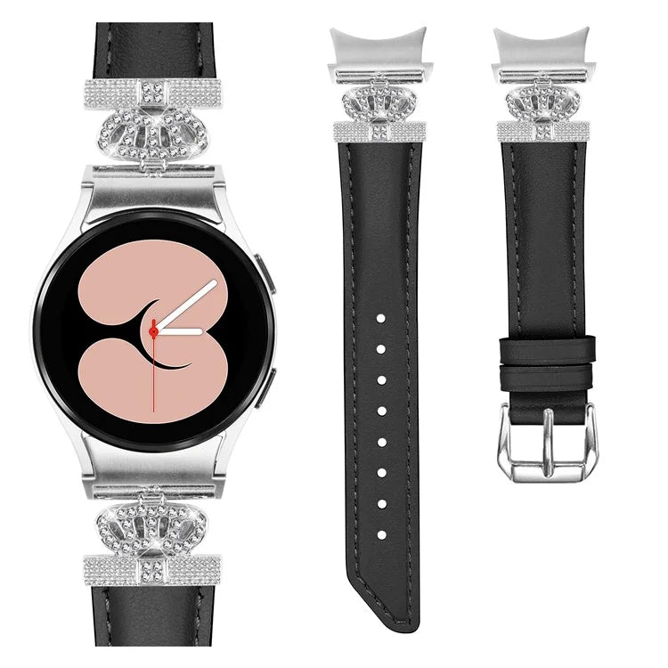 Rhinestone Band for Samsung Galaxy Watch 5 / Watch4 44mm 40mm Crown-shape Connector Watch Strap with Silver Buckle