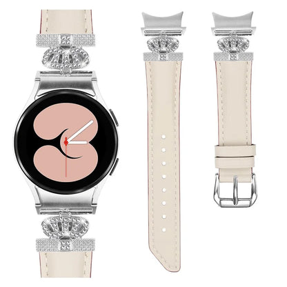 Rhinestone Band for Samsung Galaxy Watch 5 / Watch4 44mm 40mm Crown-shape Connector Watch Strap with Silver Buckle
