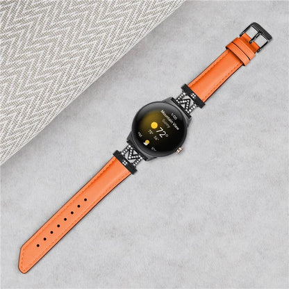 Watch Band for Google Pixel Watch / Pixel Watch 2 Black Buckle Genuine Cowhide Leather Strap with M Shape Rhinestone Decor