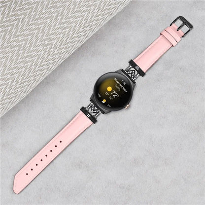 Watch Band for Google Pixel Watch / Pixel Watch 2 Black Buckle Genuine Cowhide Leather Strap with M Shape Rhinestone Decor