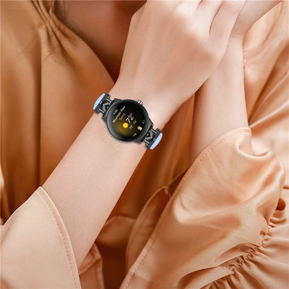 Watch Band for Google Pixel Watch / Pixel Watch 2 Black Buckle Genuine Cowhide Leather Strap with M Shape Rhinestone Decor