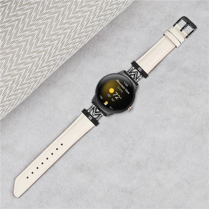 Watch Band for Google Pixel Watch / Pixel Watch 2 Black Buckle Genuine Cowhide Leather Strap with M Shape Rhinestone Decor