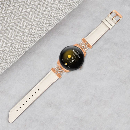For Google Pixel Watch / Pixel Watch 2 Rose Gold Buckle Genuine Cowhide Leather Adjustable Watch Strap with M Shape Rhinestone Decor