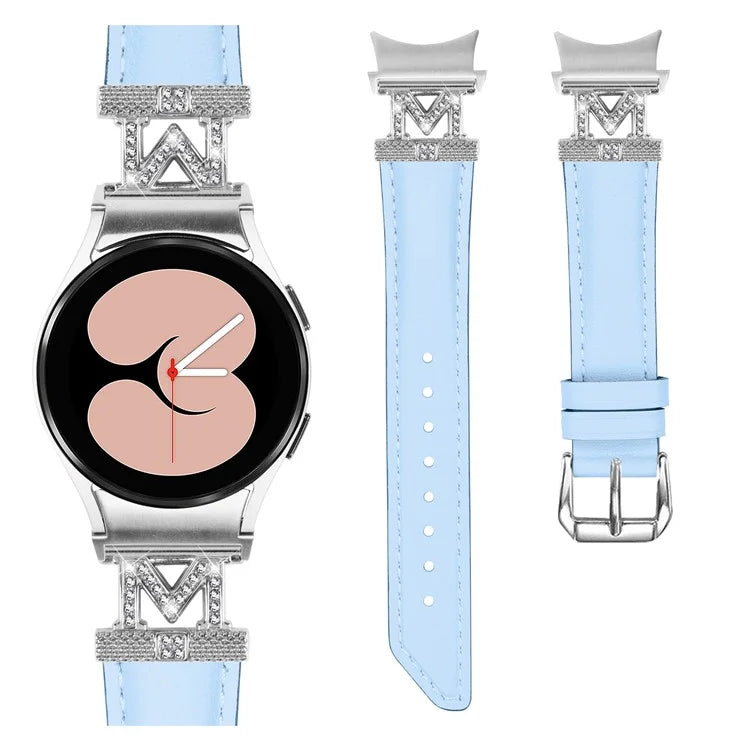 Watch Band for Samsung Galaxy Watch 5 / Watch4 44mm 40mm Rhinestone M-shape Connector Bracelet Strap with Silver Buckle