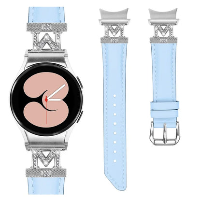 Watch Band for Samsung Galaxy Watch 5 / Watch4 44mm 40mm Rhinestone M-shape Connector Bracelet Strap with Silver Buckle
