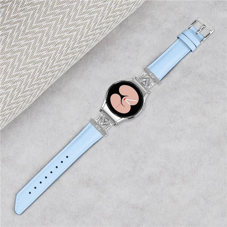 Watch Band for Samsung Galaxy Watch 5 / Watch4 44mm 40mm Rhinestone M-shape Connector Bracelet Strap with Silver Buckle