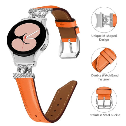 Watch Band for Samsung Galaxy Watch 5 / Watch4 44mm 40mm Rhinestone M-shape Connector Bracelet Strap with Silver Buckle